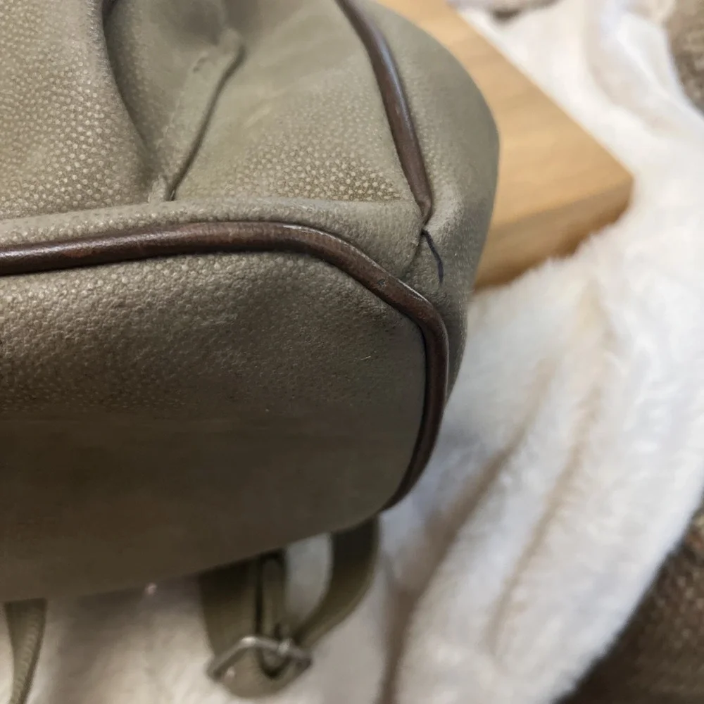 Classic Eddie Bauer vtg Leather Backpack Brown Tan Green Rucksack